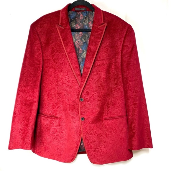 Van Heusen Studio Red Velvet Paisley Brocade Holiday Blazer 44R - Picture 1 of 6